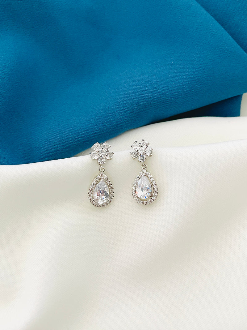 ALLEGRA - CZ Teardrop Crystal Drop Earrings In Silver