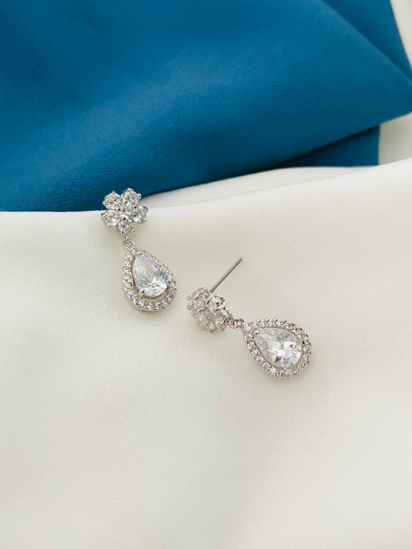 ALLEGRA - CZ Teardrop Crystal Drop Earrings In Silver