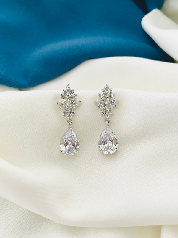 ALTHEA - Marquise And Teardrop CZ Earrings In Silver - JohnnyB Jewelry