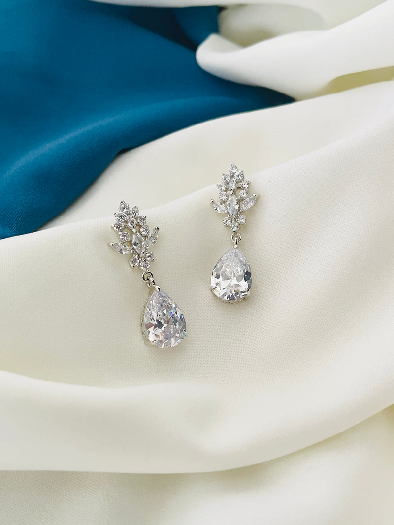 ALTHEA - Marquise And Teardrop CZ Earrings In Silver - JohnnyB Jewelry