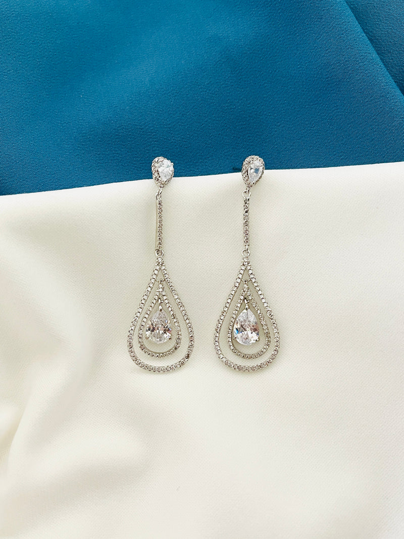 ALORA - Long Dangle Double Open Teardrop Earrings - JohnnyB Jewelry