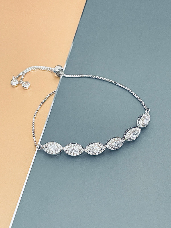 AMBERLY - Marquise CZ Adjustable Bracelet In Silver - JohnnyB Jewelry