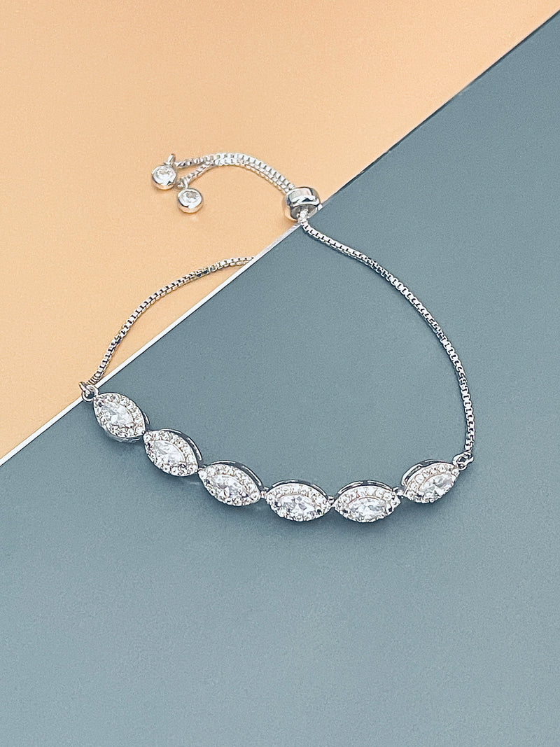 AMBERLY - Marquise CZ Adjustable Bracelet In Silver - JohnnyB Jewelry