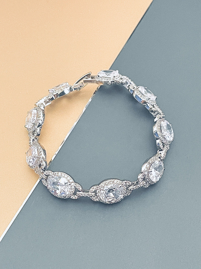 INDIGO - 7" Opulent Large CZ Stones Settings Bracelet In Silver - JohnnyB Jewelry