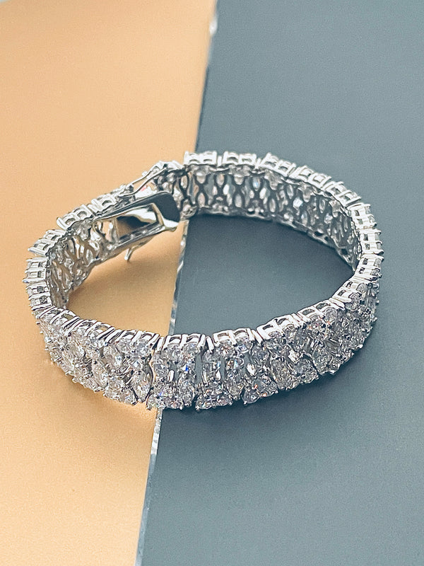 BLYTHE - 6.5" Glamorous Wide “Paving-Stone” Multiple CZs Bracelet In Silver - JohnnyB Jewelry