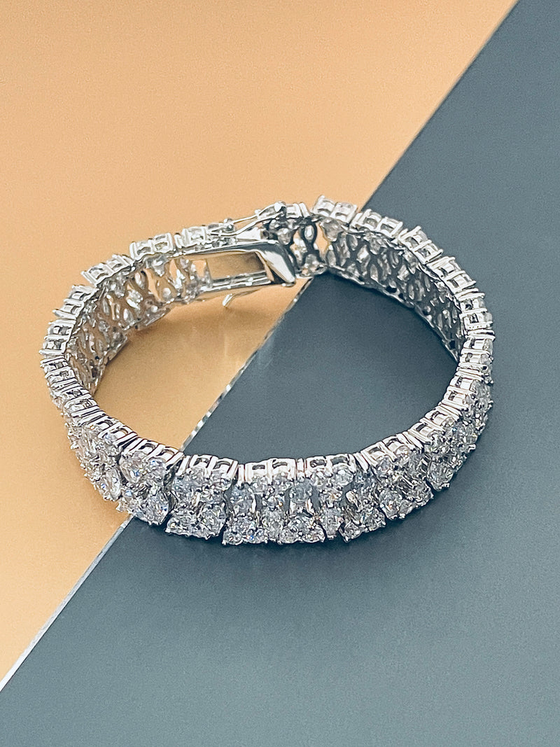 BLYTHE - 6.5" Glamorous Wide “Paving-Stone” Multiple CZs Bracelet In Silver - JohnnyB Jewelry