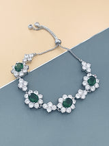CLAUDIA - Oval Main CZ Settings Adjustable Bracelet In Silver - JohnnyB Jewelry