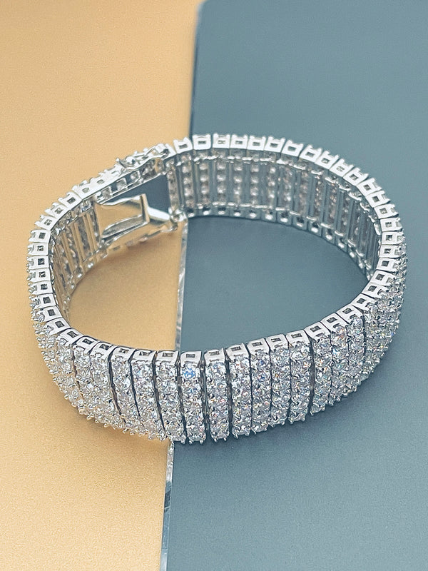 FABIOLA - Wide Multi-Layer Tennis-Style Bracelet In Silver - JohnnyB Jewelry
