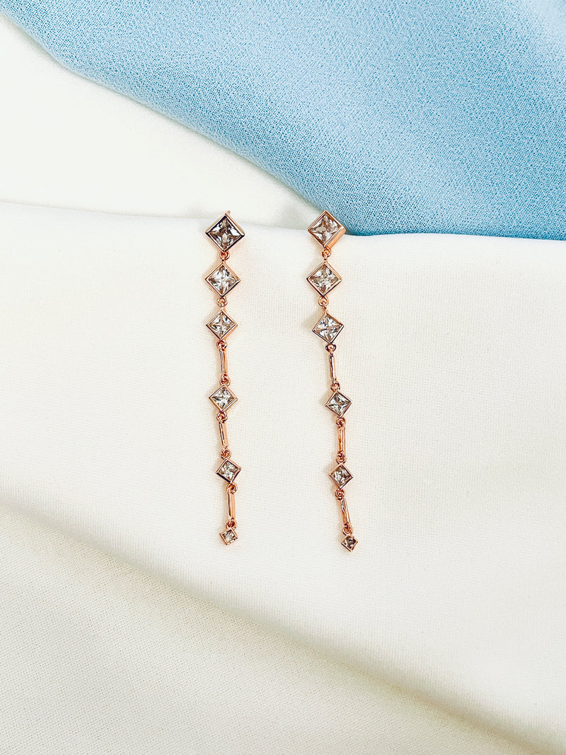 ARIADNE - Delicate Square-Shaped Crystal Drop Earrings