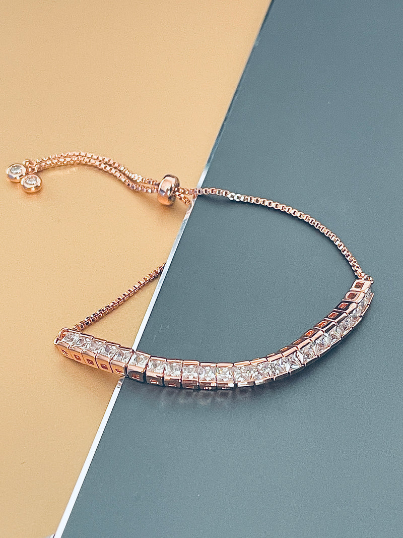 HOLLIS - Tennis-Style Adjustable Bracelet In Rose Gold - JohnnyB Jewelry