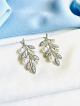 AVALON - Crystal Leaf And Freshwater Pearl Berry Drop Earrings In Silver - JohnnyB Jewelry