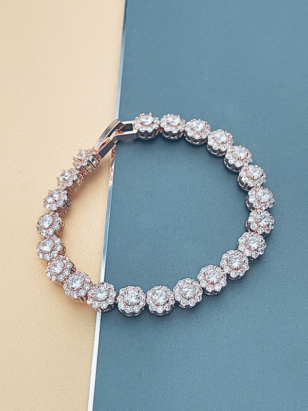 KEZIA - 7" Classic Round CZ Stones Bracelet In Rose Gold - JohnnyB Jewelry