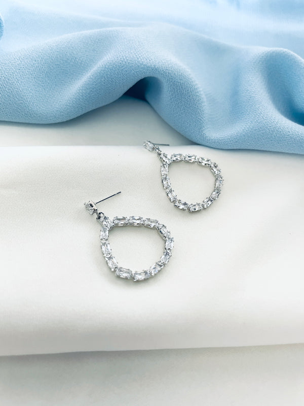 BREA - Crystal Stud-Fastened Drop Hoop Earrings In Silver