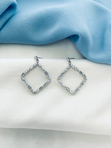 CHARIS - Crystal Stud-Fastened Diamond-Shaped Drop Hoop Earrings In Silver