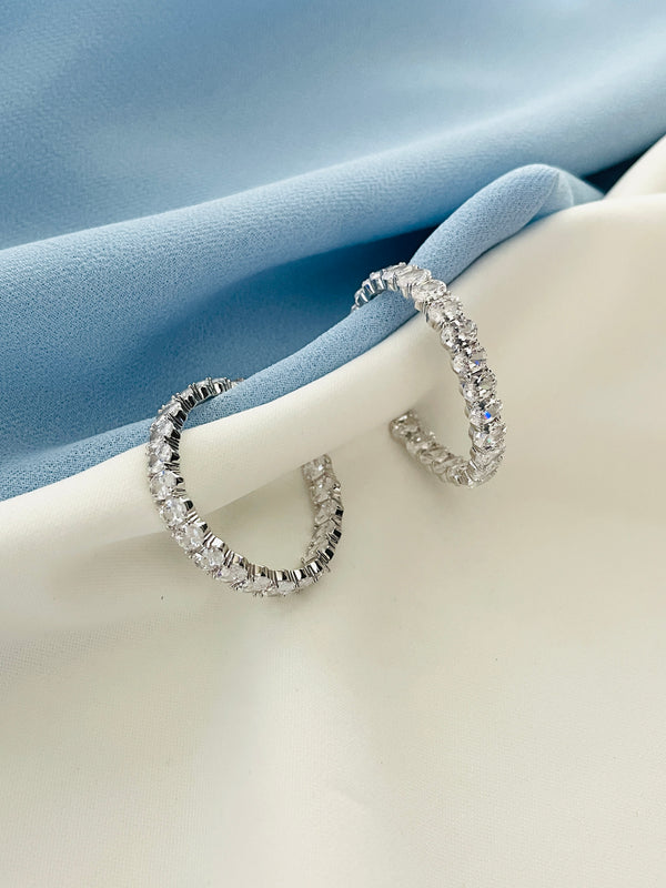 LACEY - Oval-Shaped CZ Hoop Earrings In Silver