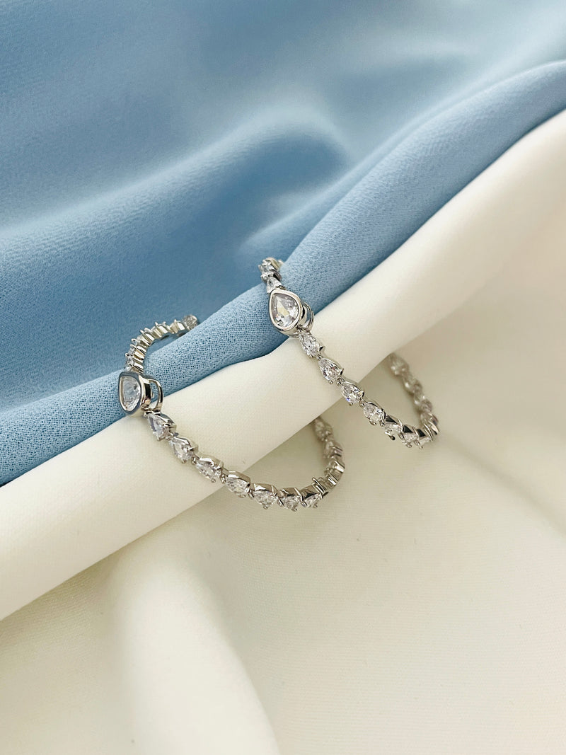 MIREYA - Pear-Shaped CZ Hoop Earrings In Silver
