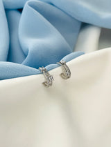 DAWNE - Modern Pave And Crystal Huggie Earrings In Silver
