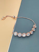 ONEIDA - Larger Round CZ Stones In Small Round CZ Setting Adjustable Bracelet In Rose Gold - JohnnyB Jewelry