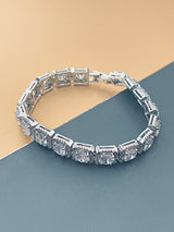 PIPER - 7" Larger Round CZ Stones In Square CZ Setting Bracelet In Silver - JohnnyB Jewelry