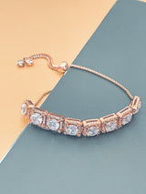 PIPER - Larger Round CZ Stones In Square CZ Setting Adjustable Bracelet In Rose Gold - JohnnyB Jewelry