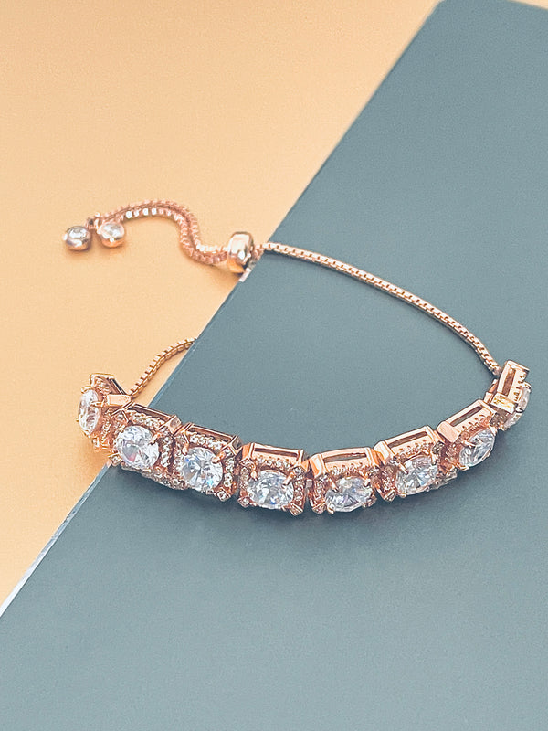 PIPER - Larger Round CZ Stones In Square CZ Setting Adjustable Bracelet In Rose Gold - JohnnyB Jewelry