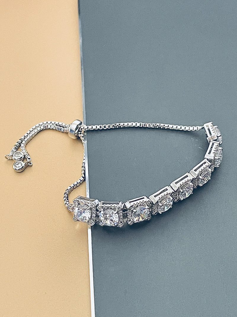 PIPER - Larger Round CZ Stones In Square CZ Setting Adjustable Bracelet - JohnnyB Jewelry
