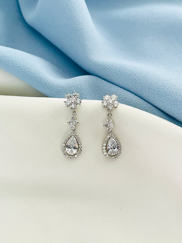 CRESSIDA - Teardrop CZ Crystal Earrings In Silver - JohnnyB Jewelry