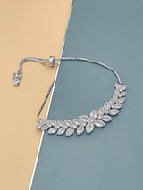 ROXANA - Leaf-Shaped Marquise CZs Adjustable Bracelet In Silver - JohnnyB Jewelry