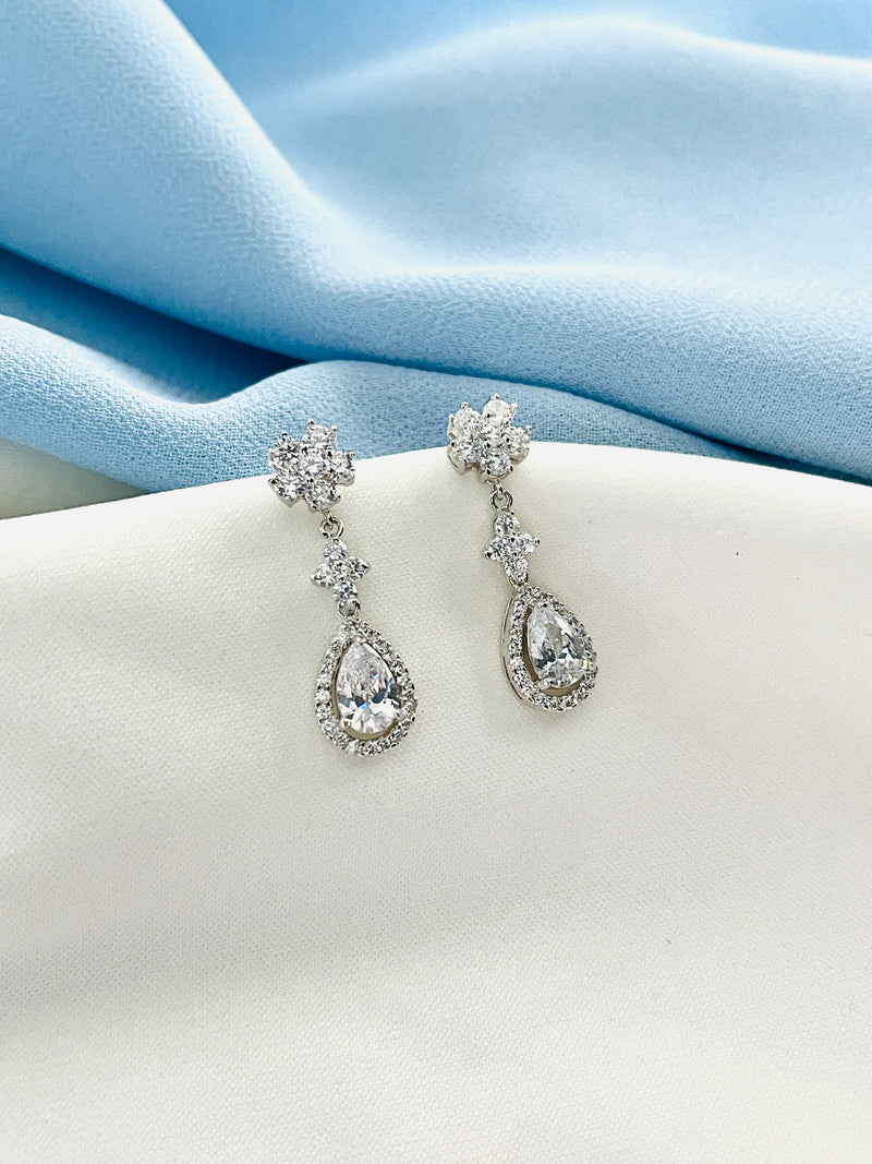CRESSIDA - Teardrop CZ Crystal Earrings In Silver - JohnnyB Jewelry