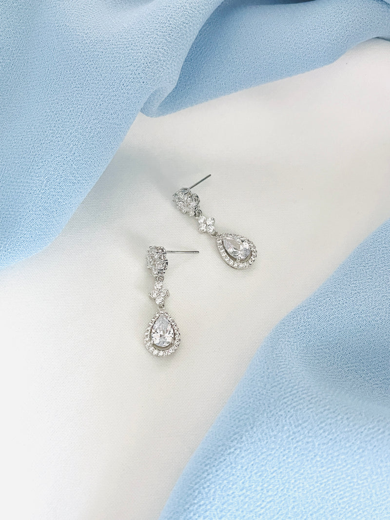 CRESSIDA - Teardrop CZ Crystal Earrings In Silver - JohnnyB Jewelry