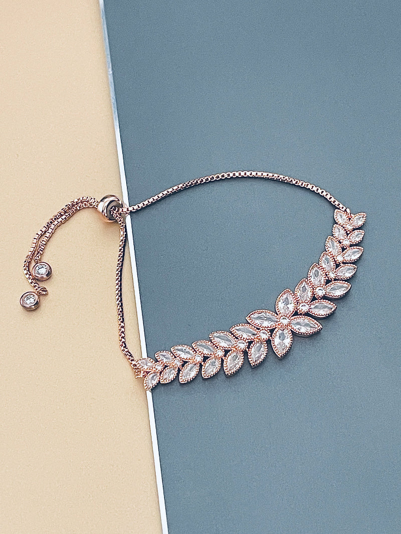 ROXANA - Leaf-Shaped Marquise CZs Adjustable Bracelet - JohnnyB Jewelry