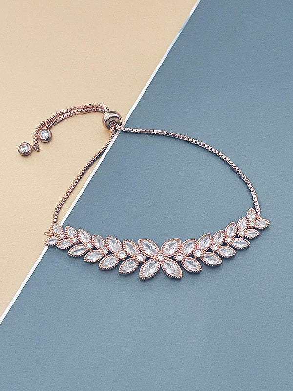 ROXANA - Leaf-Shaped Marquise CZs Adjustable Bracelet - JohnnyB Jewelry
