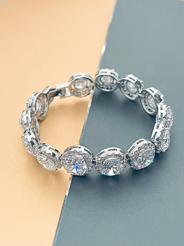 SHAVONNE - Round CZ Stones in Small CZ Setting Bracelet In Silver - JohnnyB Jewelry