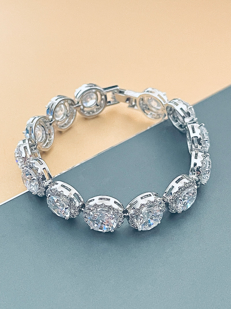 SHAVONNE - Round CZ Stones in Small CZ Setting Bracelet In Silver - JohnnyB Jewelry
