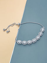 TABITHA - Large Oval CZ Stones In Round Small CZ Setting Adjustable Bracelet In Silver - JohnnyB Jewelry