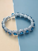 VENICE - 6.5" Large Sapphire Blue Czs in Rounded-Square Pave Setting Bracelet In Silver - JohnnyB Jewelry