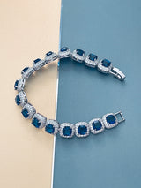 VENICE - 6.5" Large Sapphire Blue Czs in Rounded-Square Pave Setting Bracelet In Silver - JohnnyB Jewelry