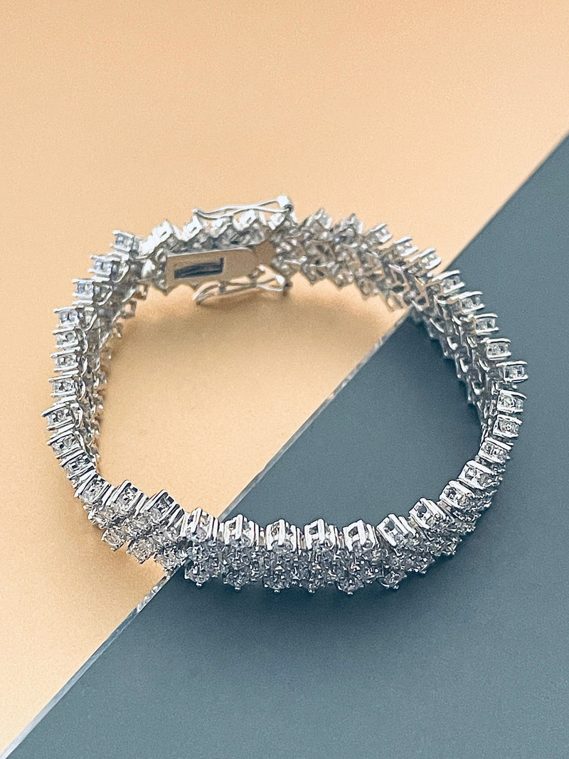 CHRYSTAL - Five-Stone Diagonal-Pattern Multi-CZ Bracelet In Silver - JohnnyB Jewelry
