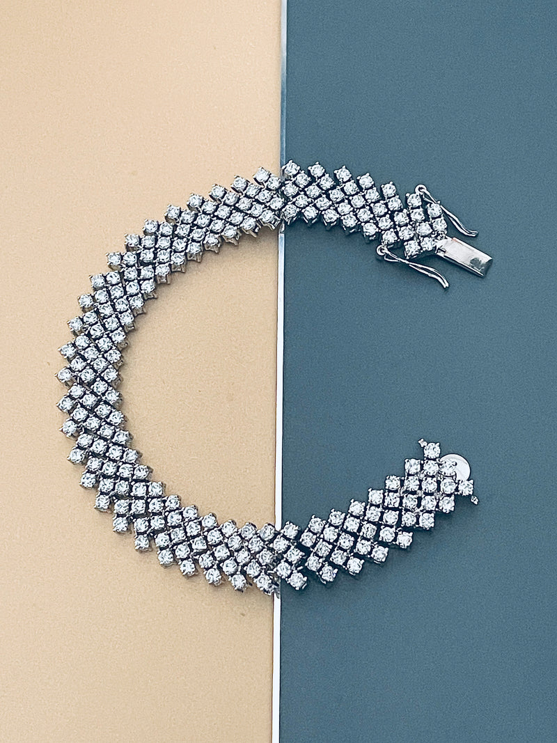CHRYSTAL - Five-Stone Diagonal-Pattern Multi-CZ Bracelet In Silver - JohnnyB Jewelry