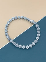 JASMINE - 7" Links Of Flower-Shaped Round CZs Bracelet In Silver - JohnnyB Jewelry