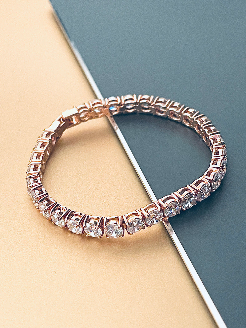 KATRICE - 7" Classic Round CZs Tennis Bracelet In Rose Gold - JohnnyB Jewelry