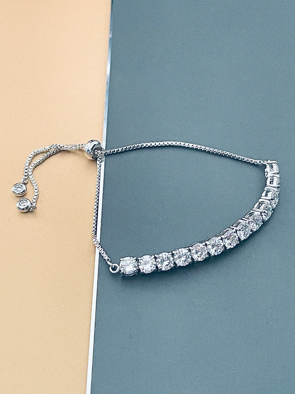 KATRICE - Classic Round CZs Tennis Adjustable Bracelet In Silver - JohnnyB Jewelry