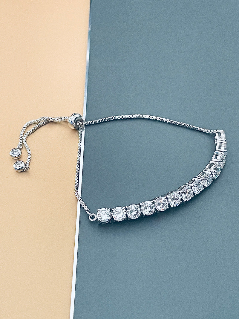 KATRICE - Classic Round CZs Tennis Adjustable Bracelet In Silver - JohnnyB Jewelry