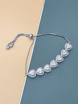 LEONORA - Double Heart-Shaped CZ Stones Adjustable Bracelet In Silver - JohnnyB Jewelry