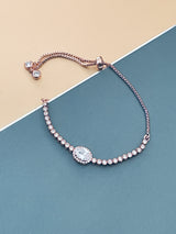 MARGOT - CZ Adjustable Bracelet With Large Oval Medallion In Rose Gold - JohnnyB Jewelry