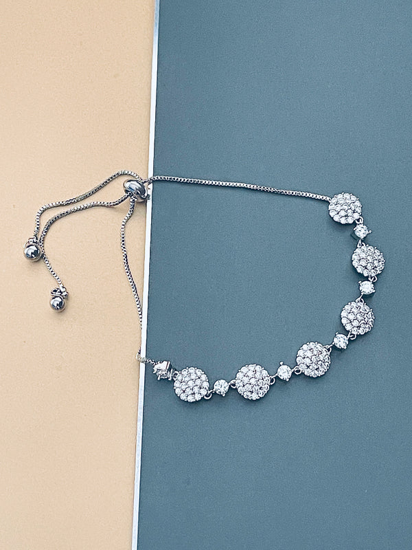 ROSELINE - Alternating Larger CZ Pave Rounds And Smaller Round CZs Adjustable Bracelet In Silver