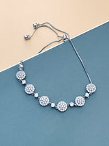 ROSELINE - Alternating Larger CZ Pave Rounds And Smaller Round CZs Adjustable Bracelet In Silver