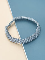 SAVANNAH - 6.5" Three-Stone Diagonal-Pattern Multi-CZ Bracelet In Silver