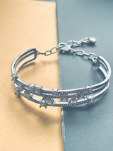 MERCEDES - Modern Cuff and Chain Bracelet With Three CZ Rows Bracelet In Silver