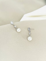 EMELIA - Delicate Drop Pearl Earrings In Silver - JohnnyB Jewelry